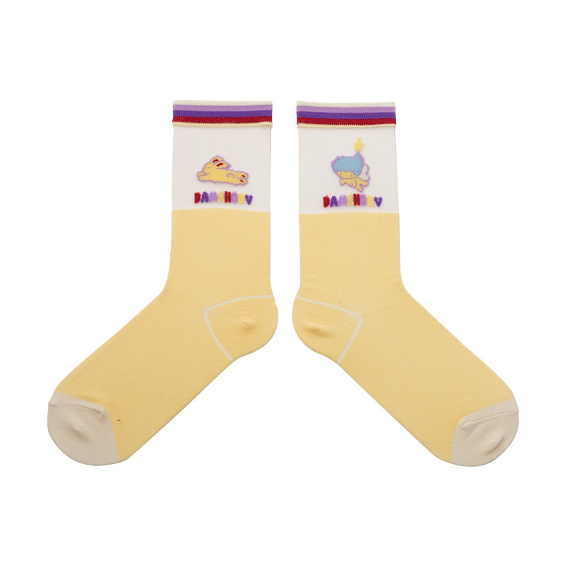 DAMAHOOV Spring Summer Female Socks Vintage Cream Glass Fiber Splicing Series Socks Crew Socks Female Socks